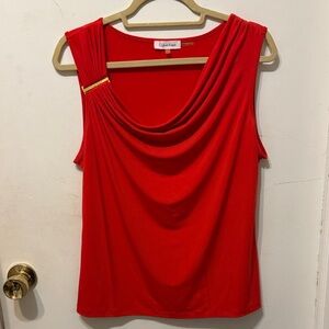 Calvin Klein Vibrant Red Draped Blouse